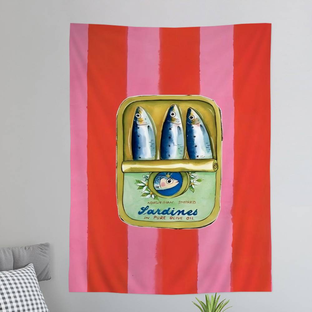 Colorful Sardine Lobster Fish Anime Tapestry Hanging Tarot Hippie Wall Rugs Dorm Wall Hanging Sheets