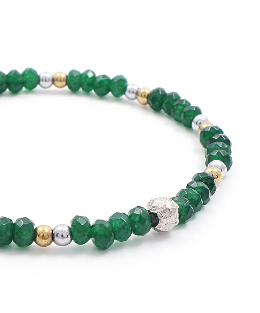 Polalita Gold & Silver Green Natural Stone Bracelet (Plt-Br-081_Gn)