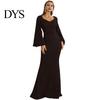 Long Dress Bell Sleeves Women Evening Sequin A-line Slim Fit Low-cut V Formal Occasion Gown Neck Maxi Mid Waist Back Zipper Closure Prom Slim-fit