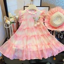 Girls Summer Chiffon Princess Dress Stylish Flutter Sleeve Toddler Baby Girl Fashionable Casual Party Sundress 90cm