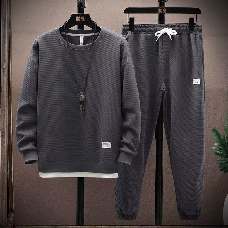 Conjunto de Sudadera Waffle y Pantalón de Chándal para Hombre Primavera/Otoño - Talla Grande Ropa Deportiva Juvenil