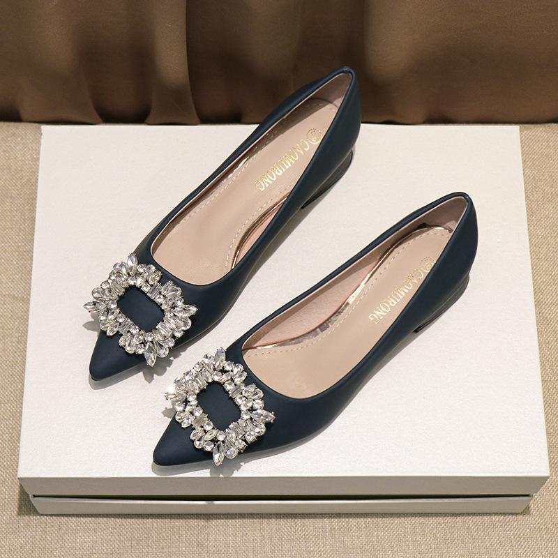 Fashion Classic Rhinestone Buckle Shoes Ladies Low Heel Office Work Tacones Mujer Wedges High Heels Pumps Women Bombas Designer Escarpin
