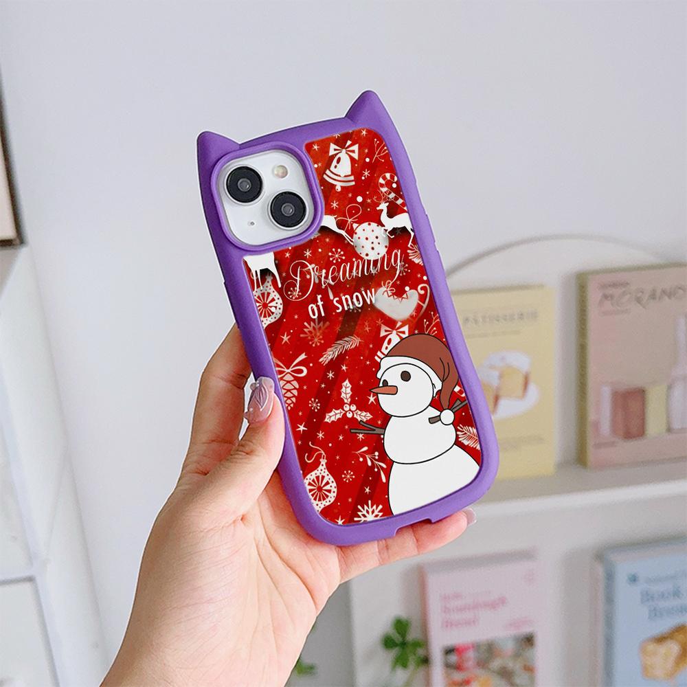 Cat Ear Soft Phone Case for iPhone 16 15 14 13 12 11 Pro Max Plus XR X TPU Anti-Drop Transparent Acrylic Back Cover NY28 Christmas tree Santa Claus