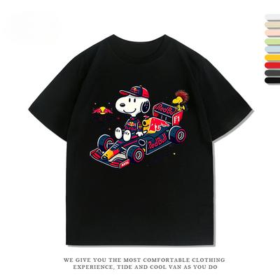 Snoopy Racing Anime Męski Damski T-shirt Zabawny Nadruk Letnia Moda Codzienny Bawełniany T-shirt Krótki Rękaw Motocyklowy T-shirt
