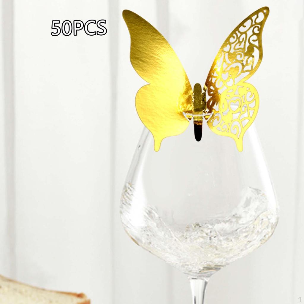 50 Pieces Butterfly Glass Paper Name Place Cards Drink Markers Hollow Out 10cmx7cm for Events