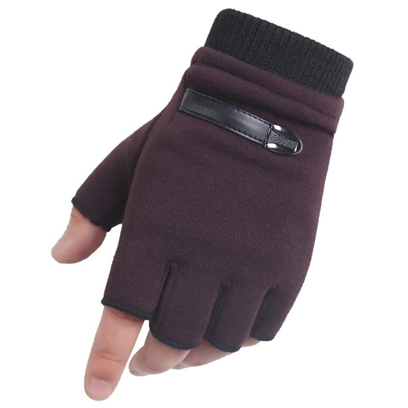 Non-pouring Fleece Half-finger Gloves, Autumn and Winter Men and Women Outdoor Driving Warm Fleece Cold-proof Computer Keyboard Gloves