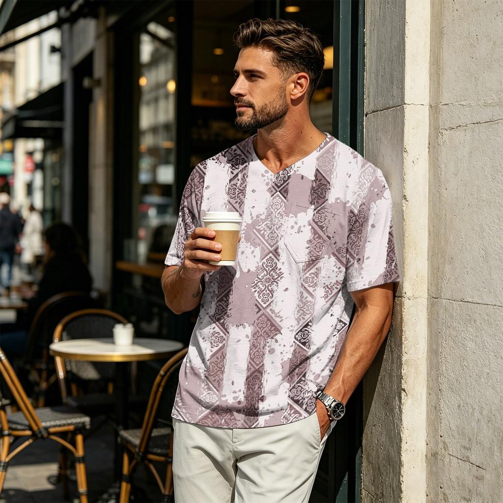 Men's Casual V-Neck Short Sleeve T-Shirt Lightweight Breathable
