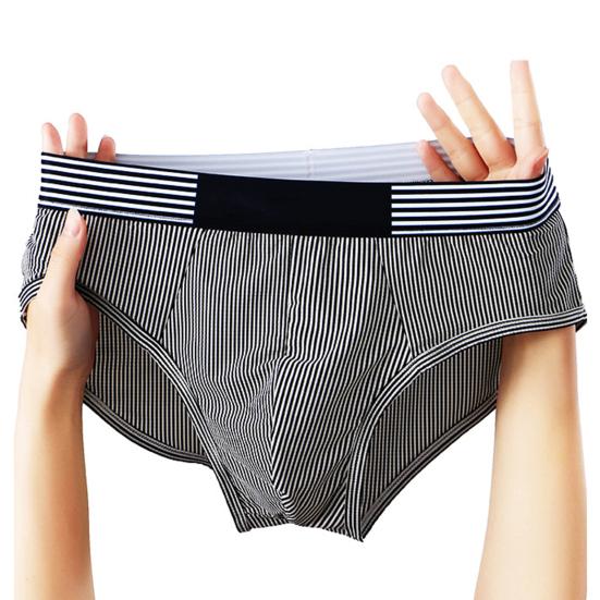 Men Briefs Mid-rise Elastic Waistband Slim Fit Panties Striped Print Patchwork Color U-Convex