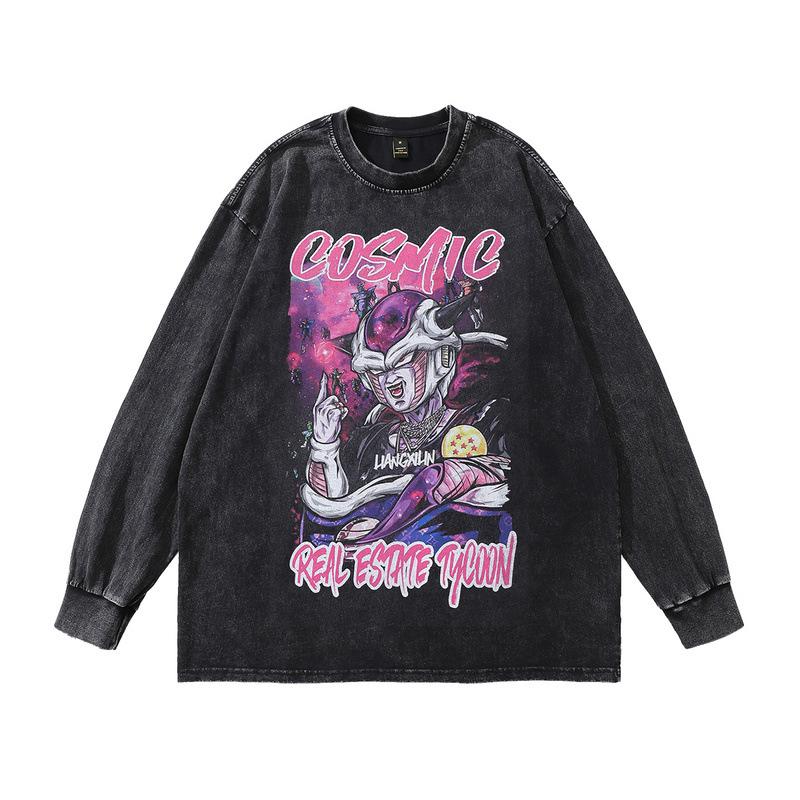 Heavy Cotton Men'S Top American Street Tide Cartoon Printing Washed Long-Sleeved T-Shirt Men And Women