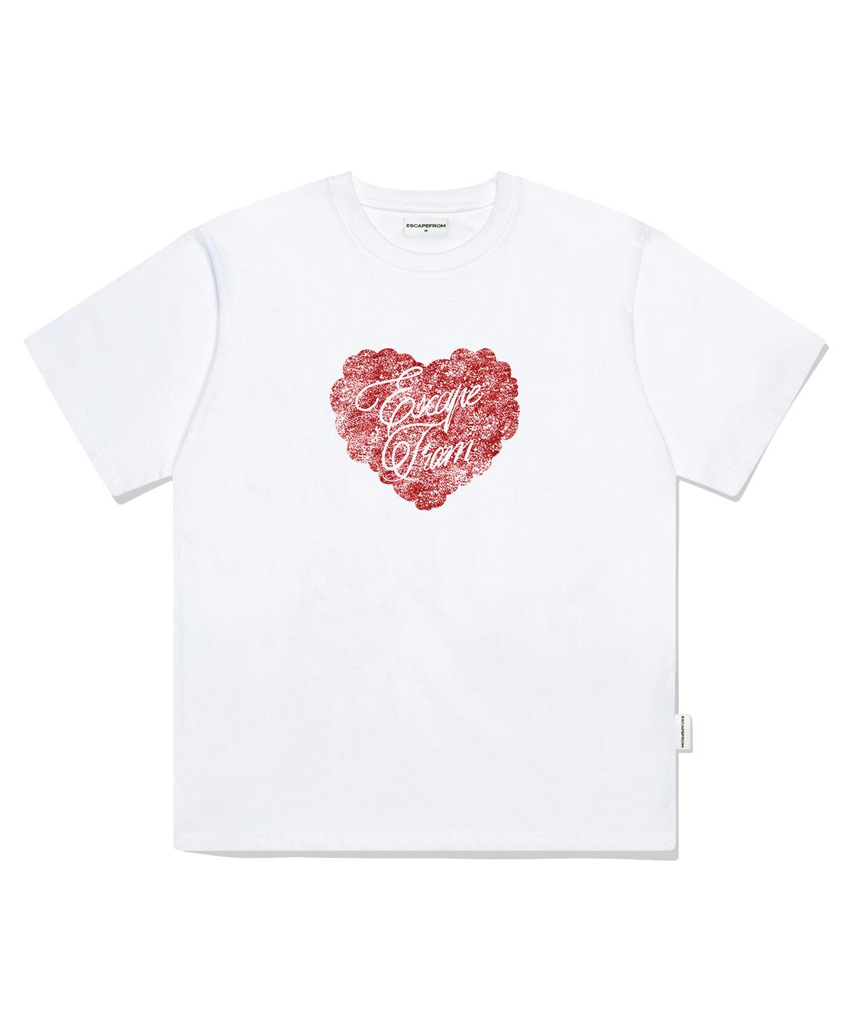 Escape From Vintage Heart Lettering Print Oversized Short Sleeve T-Shirt White L