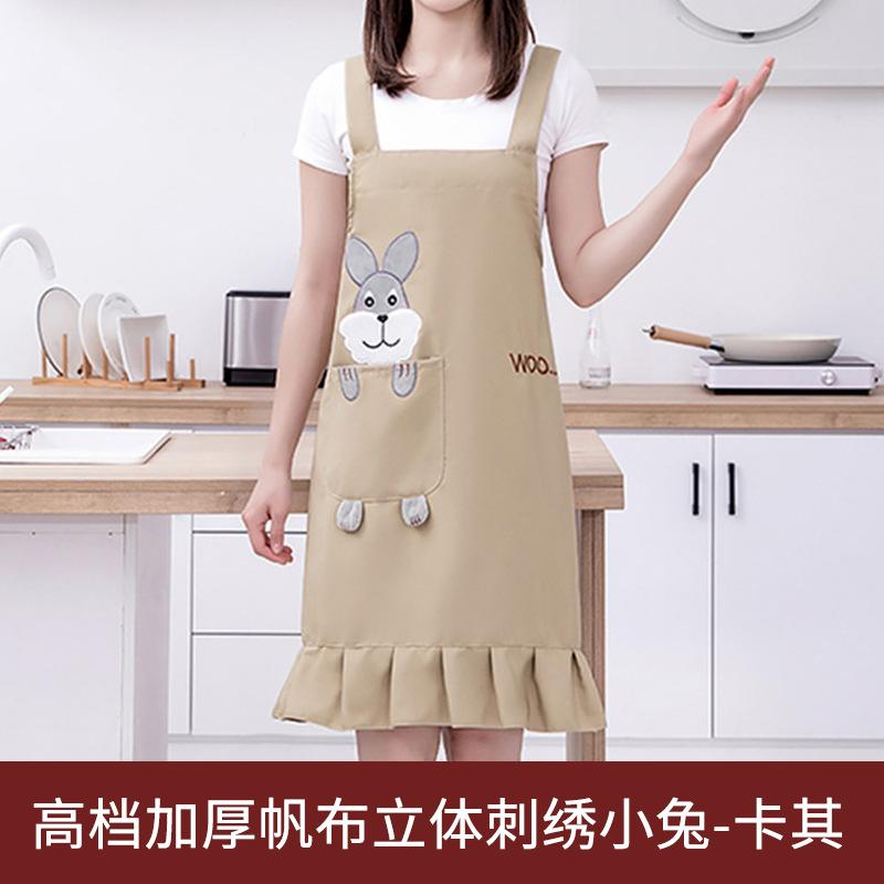 Thickened waterproof and oil-proof canvas apron household kitchen rabbit female fashion cute lace skirt waist