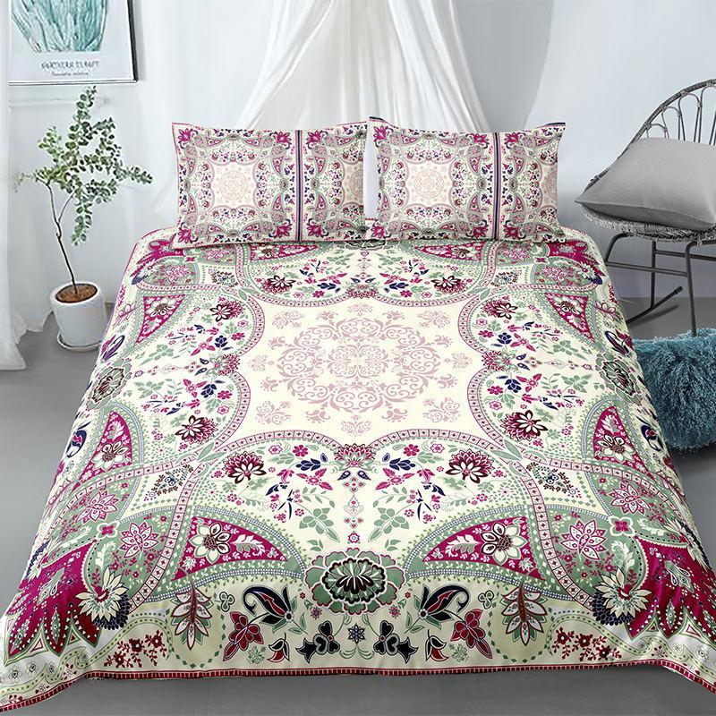 Mandala Duvet Cover Set King Tie Dye Paisley Quilt Cover Purple Boho Hippie Trippy Floral Exotic Style Bedding Set