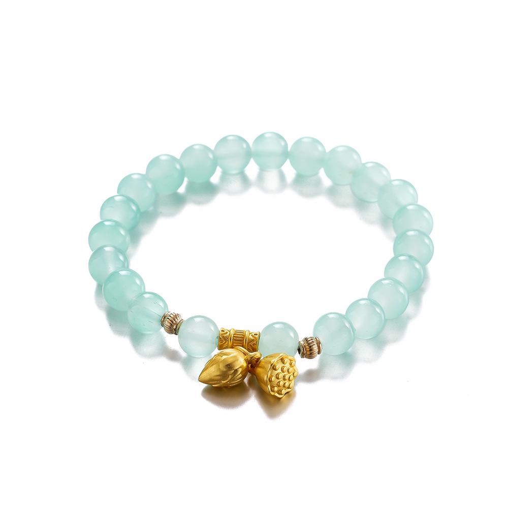 

Браслет из розового лотоса в древнем стиле - Имитация нефрита и песочное золото для женщин и детей 8mm/One Piece