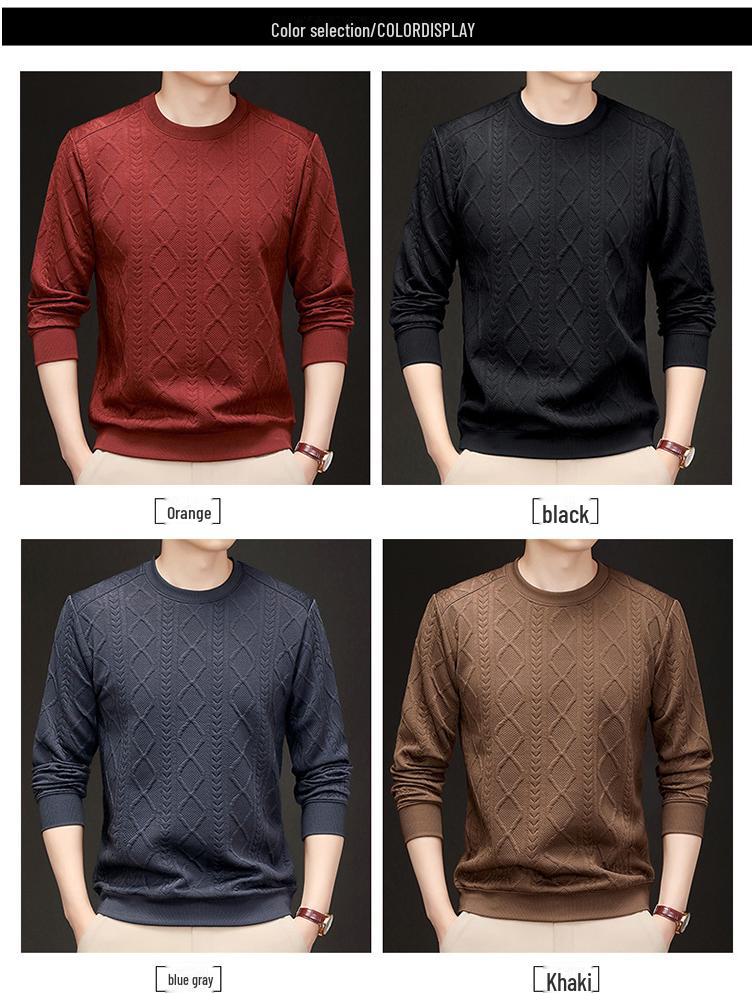 Men's Solid Color Pullover Sweater - Long Sleeve, Casual Round Neck T-Shirt