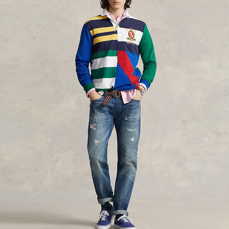 Polo Ralph Lauren SS23 Striped Color Block Badge Print Long Sleeve Polo Shirt Men tops Multicolor MNPOKNI16822736-410