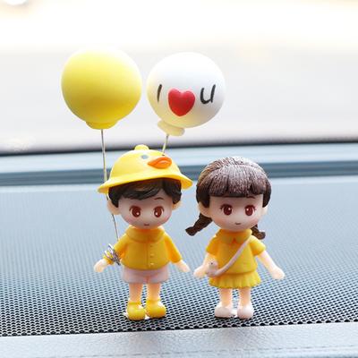 Car Ornaments Cute Cartoon Couple Action Figure Figurines Balloon Ornaments Auto Interior Dashboard