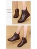 Women's Genuine Leather Winter Plush Ankle Boots - Comfortable, Non-Slip, Soft Flat Bottom for Middle-Aged & Elderly