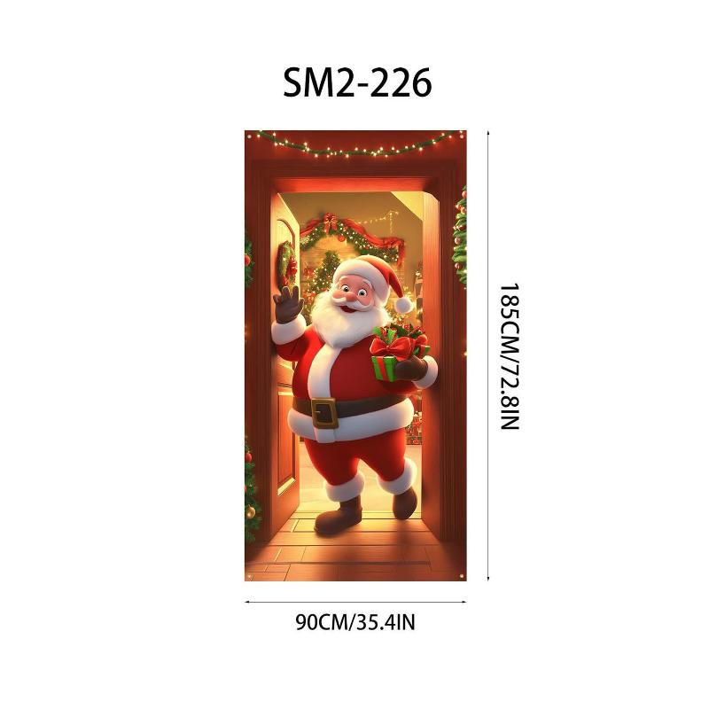 Christmas Santa And Elk Theme Backdrop Nut Cracker Snowman Door Banner Indoor Outdoor Veranda Door Cover Photography Background