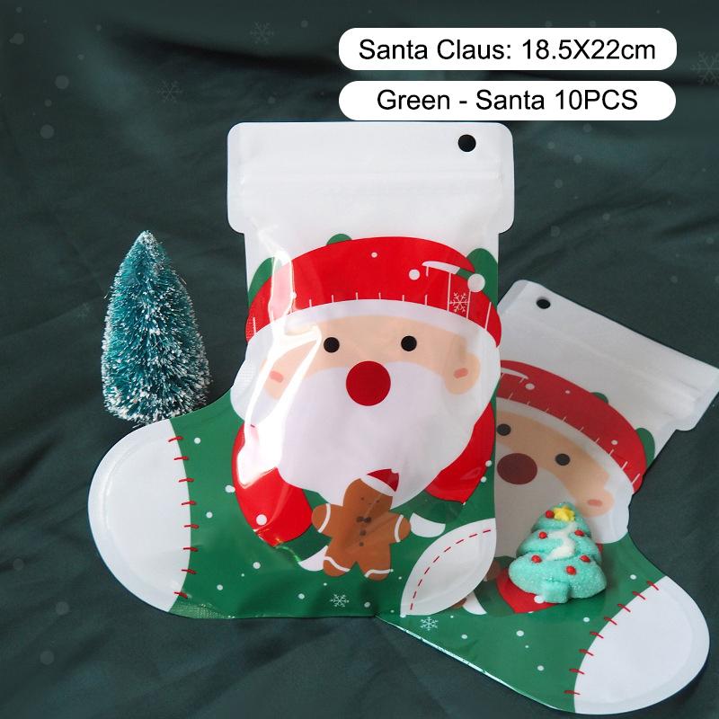 10Pcs Year Plastic Flower Zipper Packaging Bag Diy Christmas Elk Kids Toys Sugar Socks Candy Snack Gift Storage Pouches