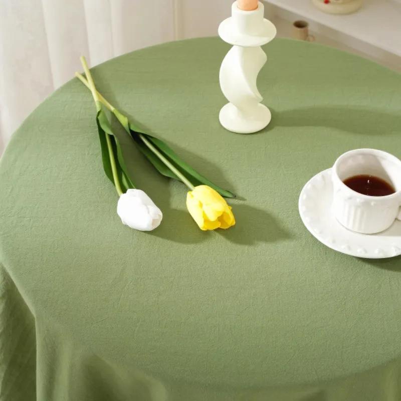 Round Tablecloth With Elegant Lace Edge Cotton Fabric Kitchen Decor Party Grace Table Decoration Dustproof  Machine Washable