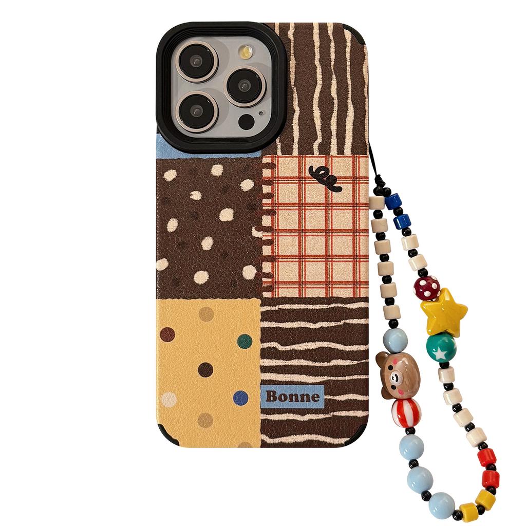 Retro Ins Wave Dot Splicing for IPhone 16 for Apple 17 Phone Case 15Pro Max Leather 14 Hanging Chain 13