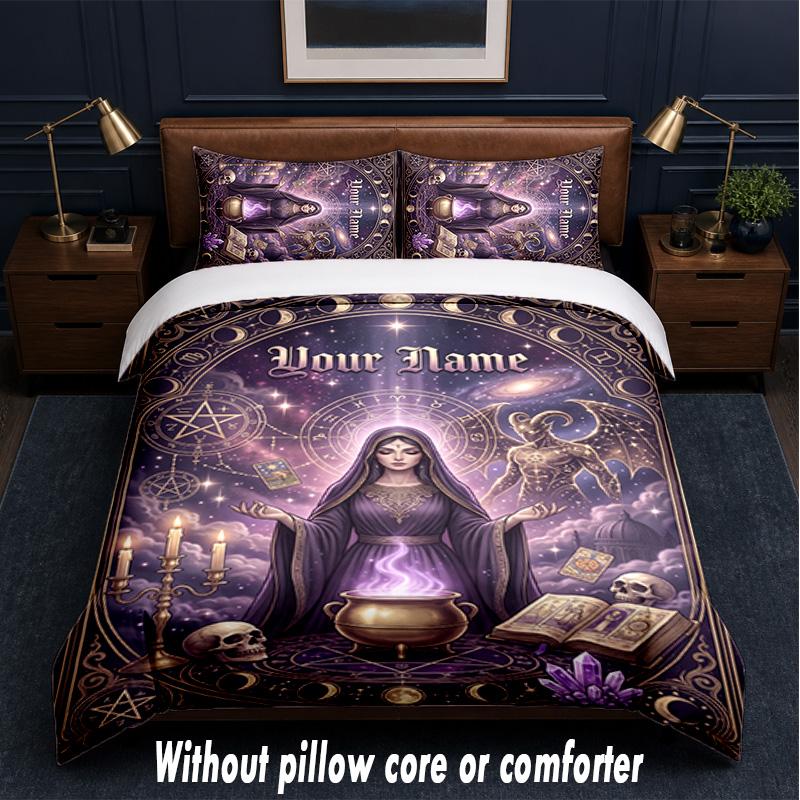 Space Cosmic Theme Custom Text Or Name 3Pcs Bedding Set,1 Flat Sheet & 2 Pillowcases Personalized Home Bedding
