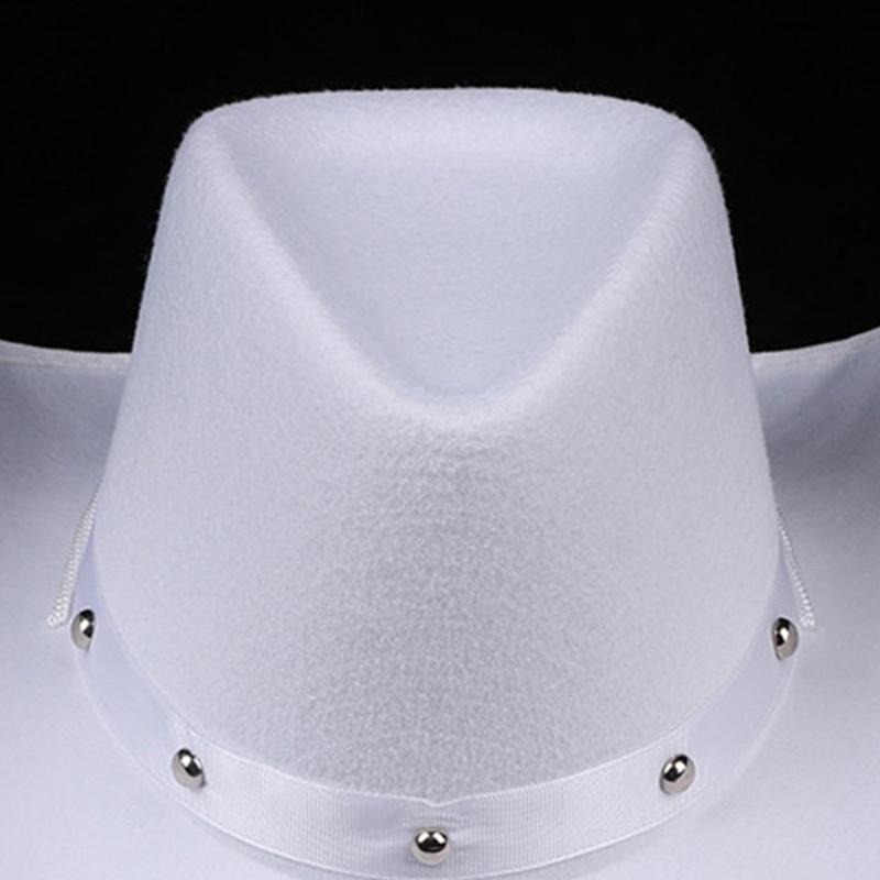 Western Style Cowboy Hat One Size White Cowgirl Hats with Studs Unisex Costume Top Hats Fedora Hat Halloween Props Caps