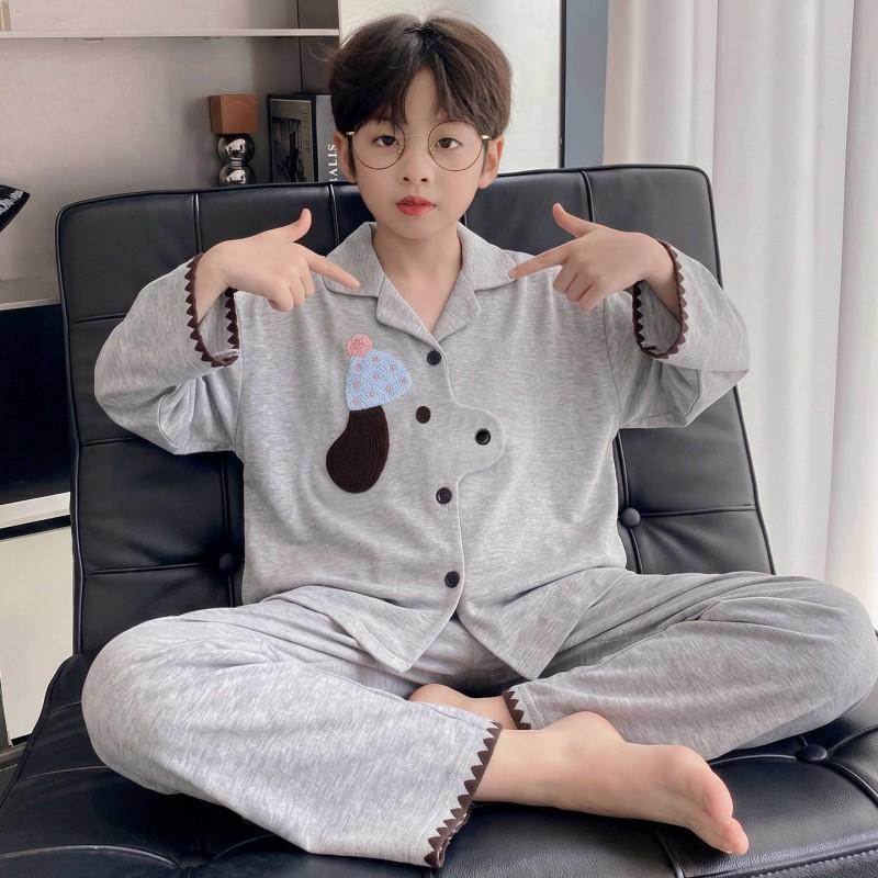 Boys Cotton Pajama Set Long Sleeve Cartoon Print Home Wear Kids 8 Years Comfortable Sleepwear