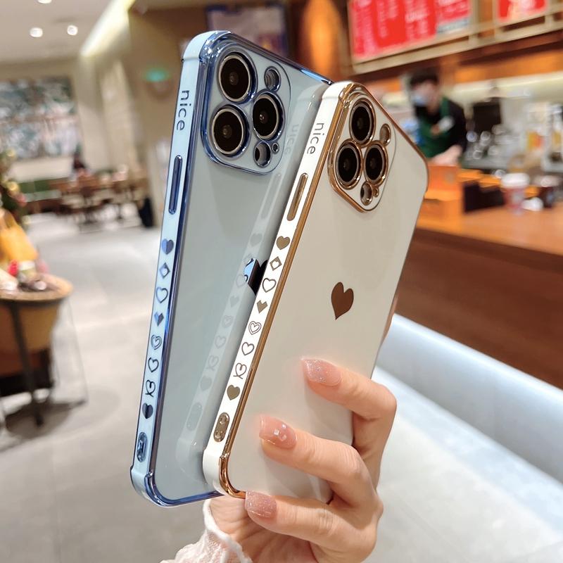 Soft Electroplated Love Heart Phone Case For iPhone 11 12 13 Pro Max XS X XR 7 8 Plus Mini SE  Silicone Bumper Cover