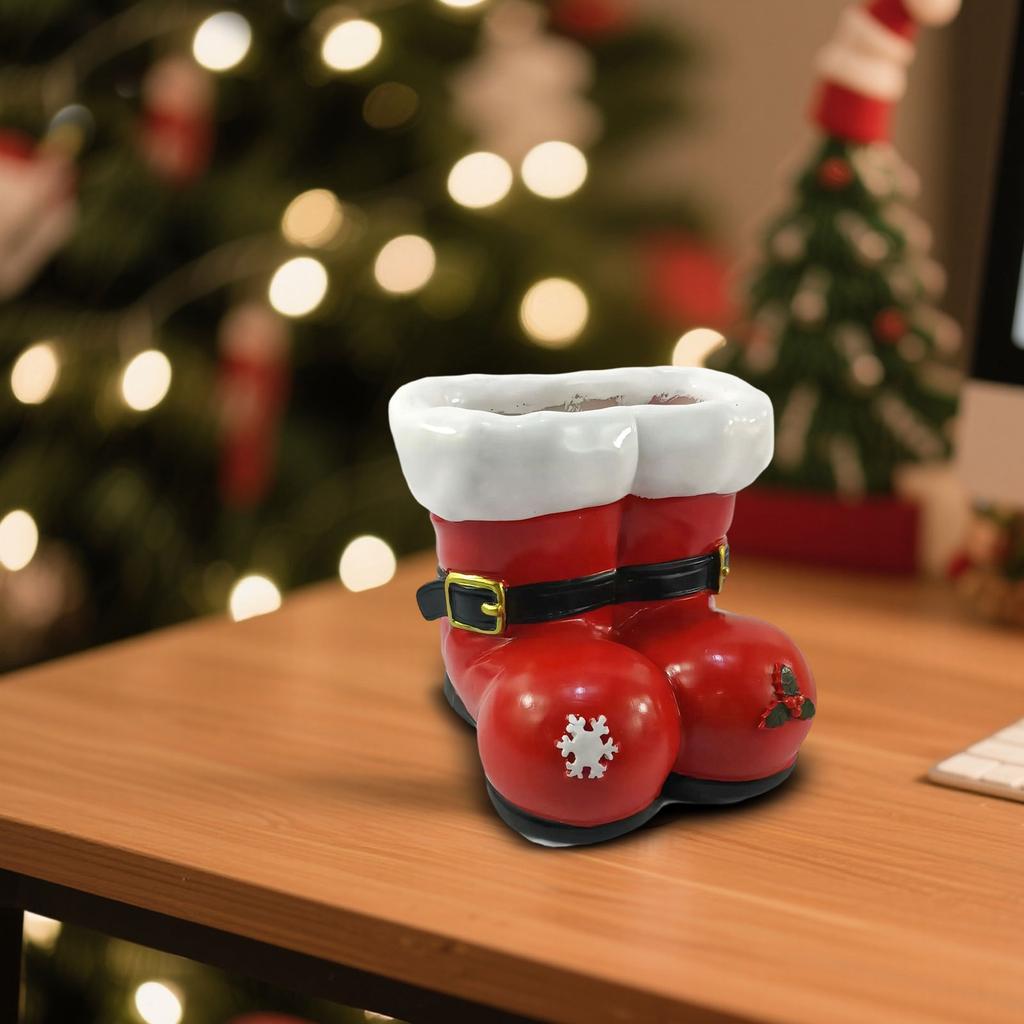 Creative Resin Christmas Shoe Flower Pot Table Ornaments Festive Atmosphere Red Shoe Vase Decorations