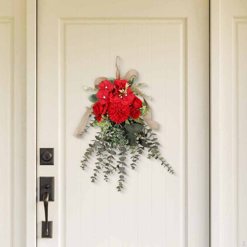 Artificial Chrysanthemum Eucalyptus Flower Wreath Hanging Decoration Teardrop for