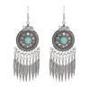 Vintage Ethnic Natural Stone Indian Earrings Jhumka Female Antique Silver Plated Geometric Carved Earrings Party Tassel Jewelry
