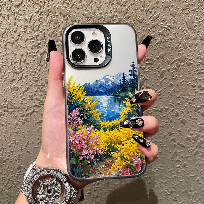 Bergwald Blumenmeer Landschaft Laser Handyhülle Für iPhone 13 12 Mini Pro Max 17 16 Pro Max 15 11 14 Pro Max Plus Rückseite