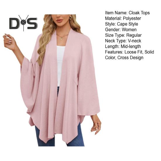 Capa Tops Mulheres Cor Sólida Manga Batwing Estilo Xale Casaco Comprimento Médio Cruz Design Capa Estilo Blusa