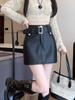 Vintage Pu Leather Skirt for Women Spring Autumn High Waist A- Line Package Hip Shorts Skirt Y2k Korean Fashion Clothing