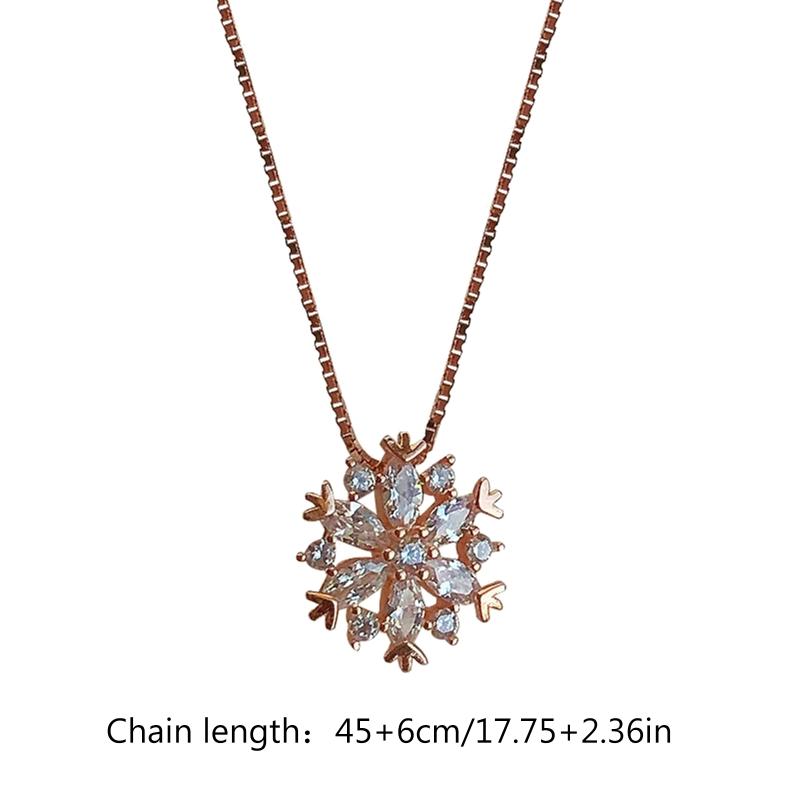 Crystal Snow Flake Pendant Long Necklace for Women Sweater Chain Snowflake Necklace Choker Adjustable for Rhinestone Jew