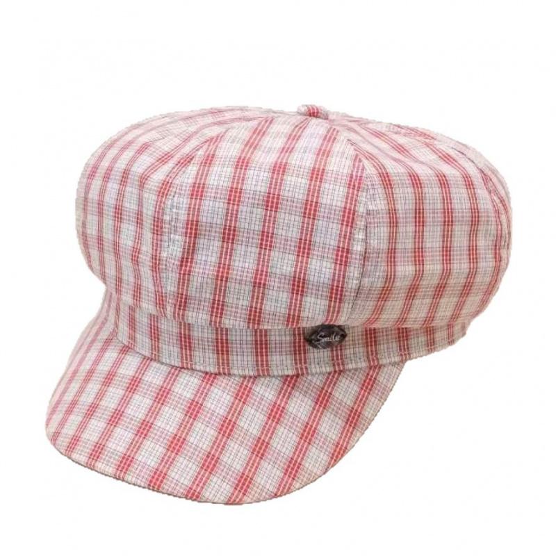 New Vintage Plaid Octagonal Beret Hat Women Cute Metal Label Cloud Beret Newsboy Cap All-Match Spring Summer