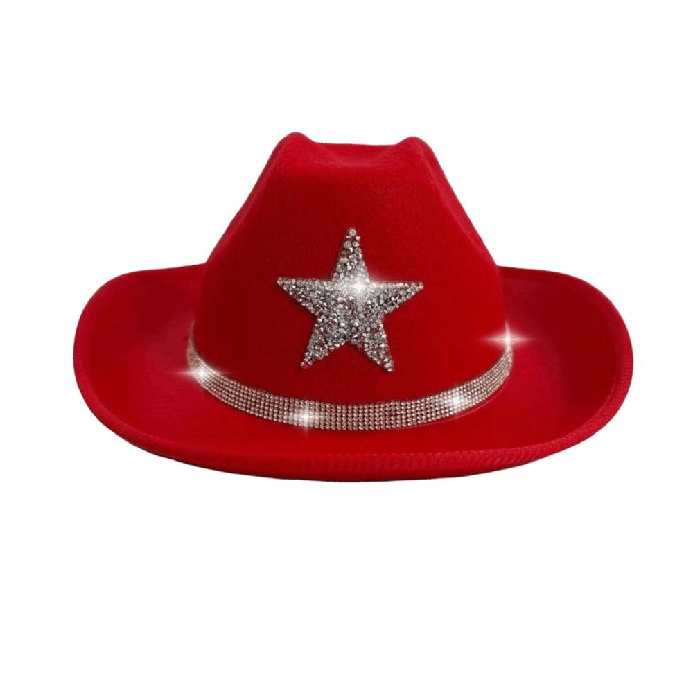 Rhinestone Summer Sun Hat Sparkling Kids Bucket Hat Fashion Western Cowboy Hat  Girl красный