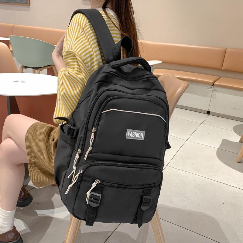 

Рюкзак школьный большой вместимости женский простой для старшеклассниц и студенток колледжа модный чёрный