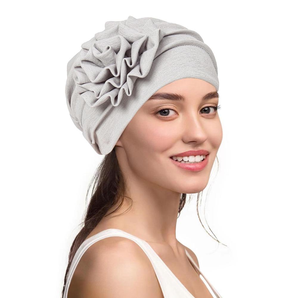Seitenblumen-Design Damen-Kopftuch Weiches, dehnbares Chemo-Kopfbedeckung Gemütliche Turbanmütze Tägliches Tragen