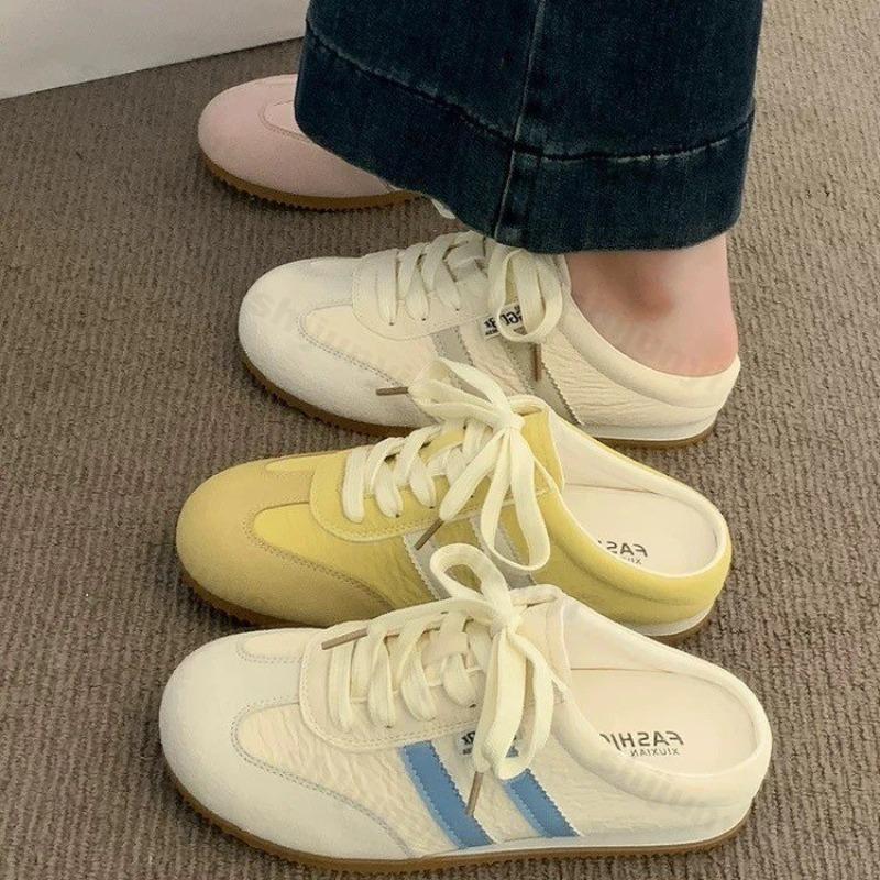 Fashion Women Fashion Slippers 2025 Summer Trend Casual Comfort Platform Flats Mules Slippers Lace-Up Non Slip Outdoor Female Slippers