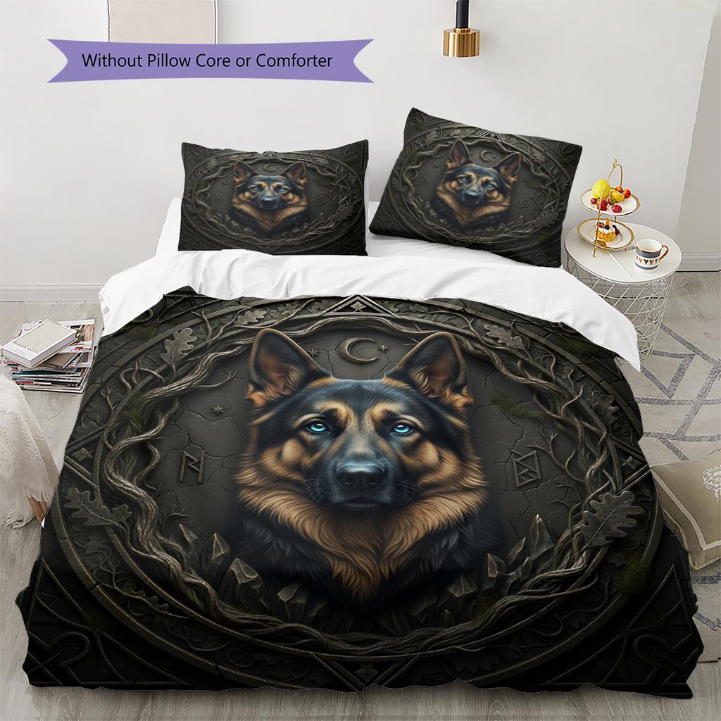 German Shepherd Pattern Bedding Home Decoration Birthday Gift (1 * Duvet Cover + 2 * Pillowcase, Without Core)