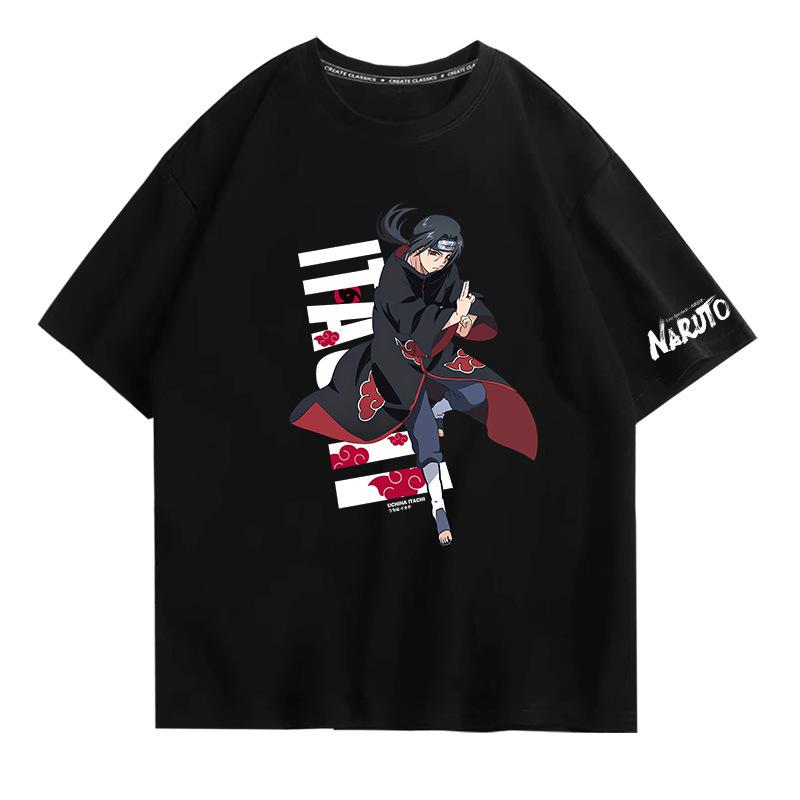 Naruto surrounding ferret god anime print cotton short-sleeved T-shirt men's summer loose shoulder half-sleeved top