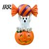 Cute Pumpkin Decor Halloween Ghost Figurine, Sitting on Holding Candy Fall Seasonal Accents Statue, Spooky Resin Table Ornament for Indoor Mantle