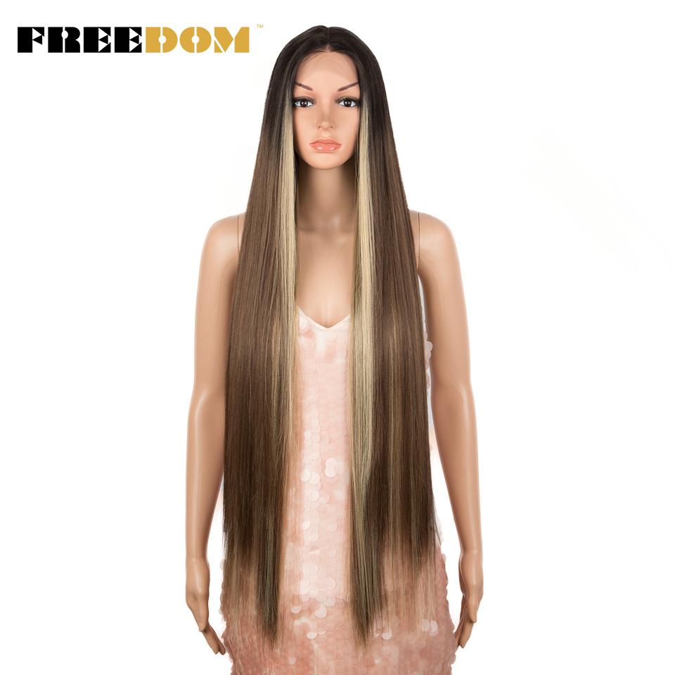 FREEDOM Synthetic Lace Wig 38 Inch Deep Part Long Straight Wig Ombre Pink Cosplay Wigs Synthetic Lace Front Wigs For Black Women