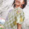 Vans Buntes Schachbrettmuster Rundhals Kurzarm T-Shirt Damen Oberteile Grün VN00091NC1D