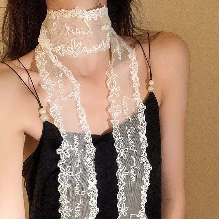 Elegant Lace Floral Scarf For Women Skinny Neck Scarf Retro Lace Bandana Long Ribbon Headband for Girl Fashion Sweet Kerchief