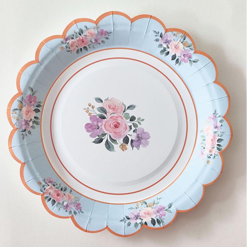 Tea Party Disposable Paper Plates, Napkins & Cups Set for Birthdays & Desserts