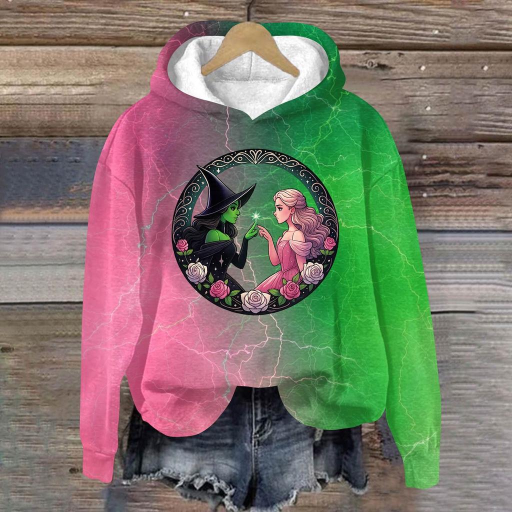 Women's Fashionable Casual Oversized Long-Sleeved Hooded Print Pullover Sweatshirt