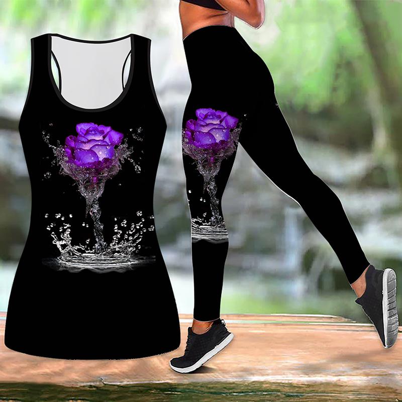 Yoga-Outfit mit Rose-on-the-Water-Print für Damen, modische Workout-Leggings, Fitness, Sport, lässige Yogahose